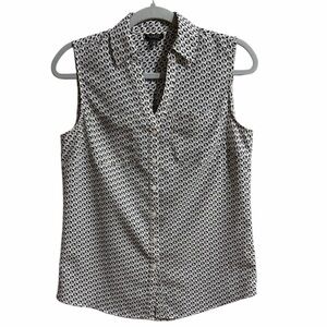 Talbots Nantucket Women S Geometric Print Sleeveless Button-Down Top Black White